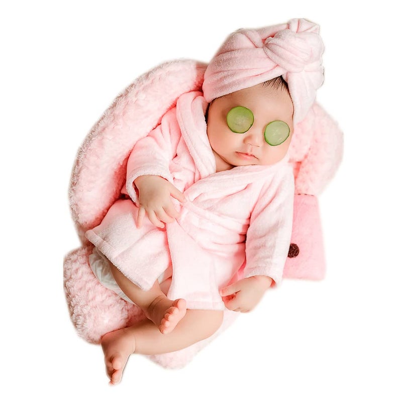 Vemonllas Fashion Cute Newborn Boy Girl Baby Costume Outfits Photography Props Bathrobe Belt Coat Sets (Pink) - Image 1